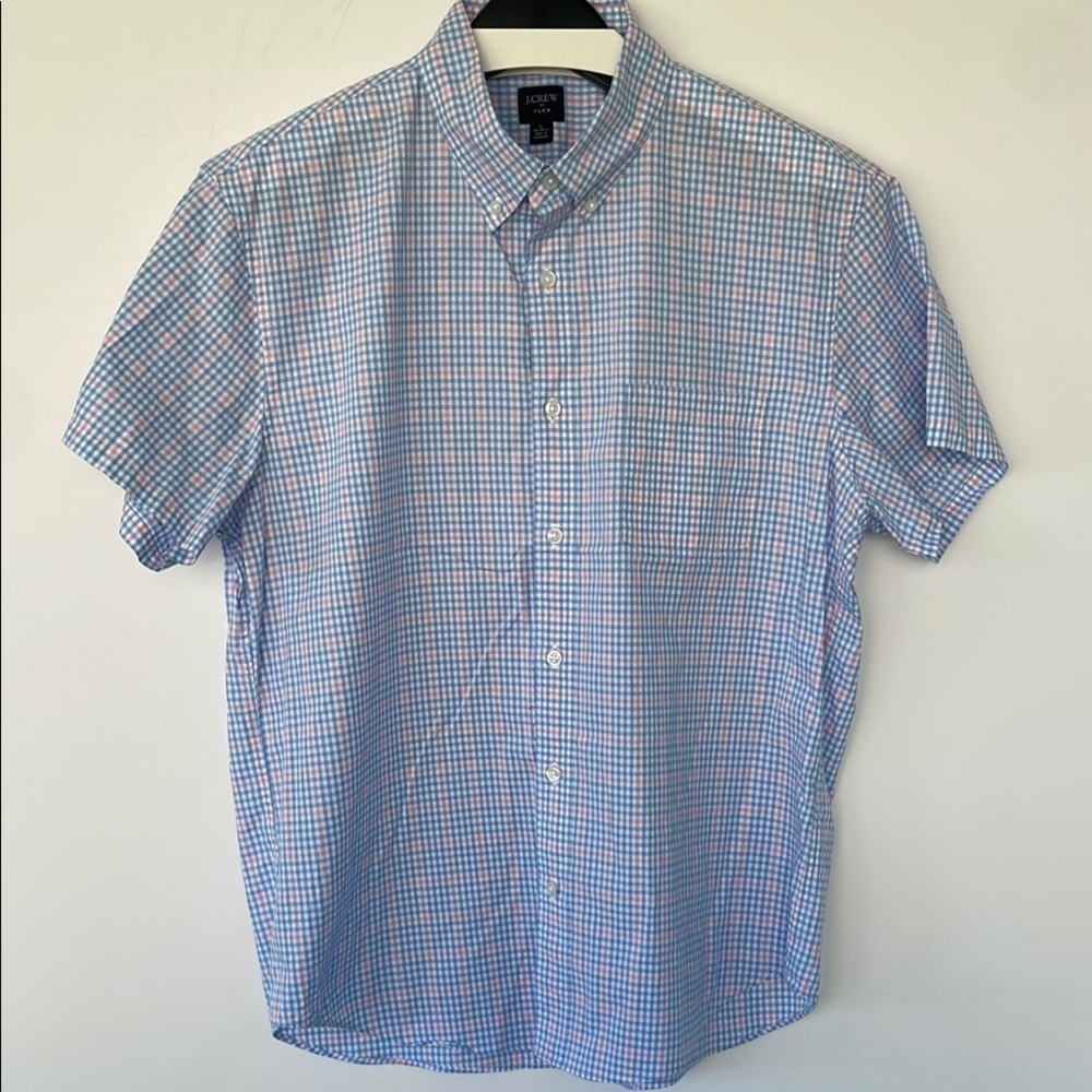 J. Crew Factory Flex Blue and White Casual Button Down Shirt Cotton Blend Large